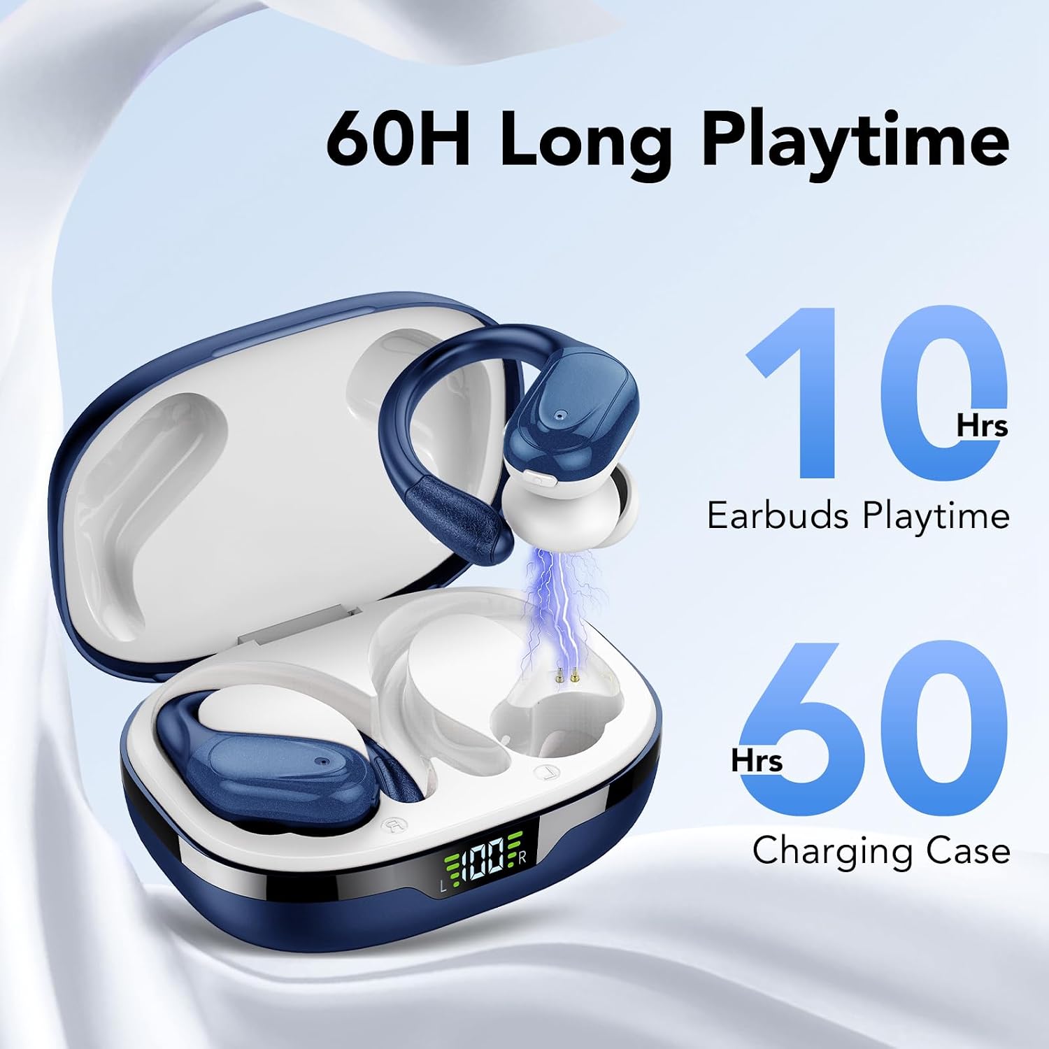 Thumbnail 2 de CASCHO Bluetooth Kopfhörer Sport (Bluetooth 5.3, IPX7) mit 4× ENC-Mikrofonen und Ohrhaken – Hellblau