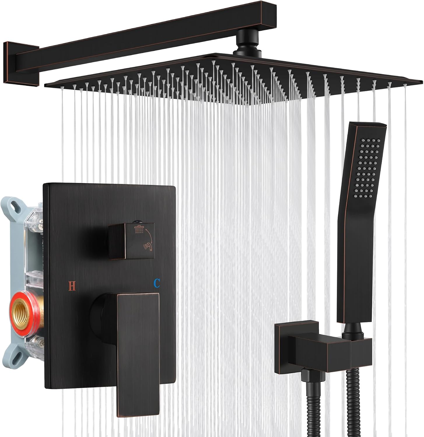 Detalle de gotonovo Shower Faucet Set with 12-Inch Rain Head, Handheld Sprayer, Oil-Rubbed Bronze