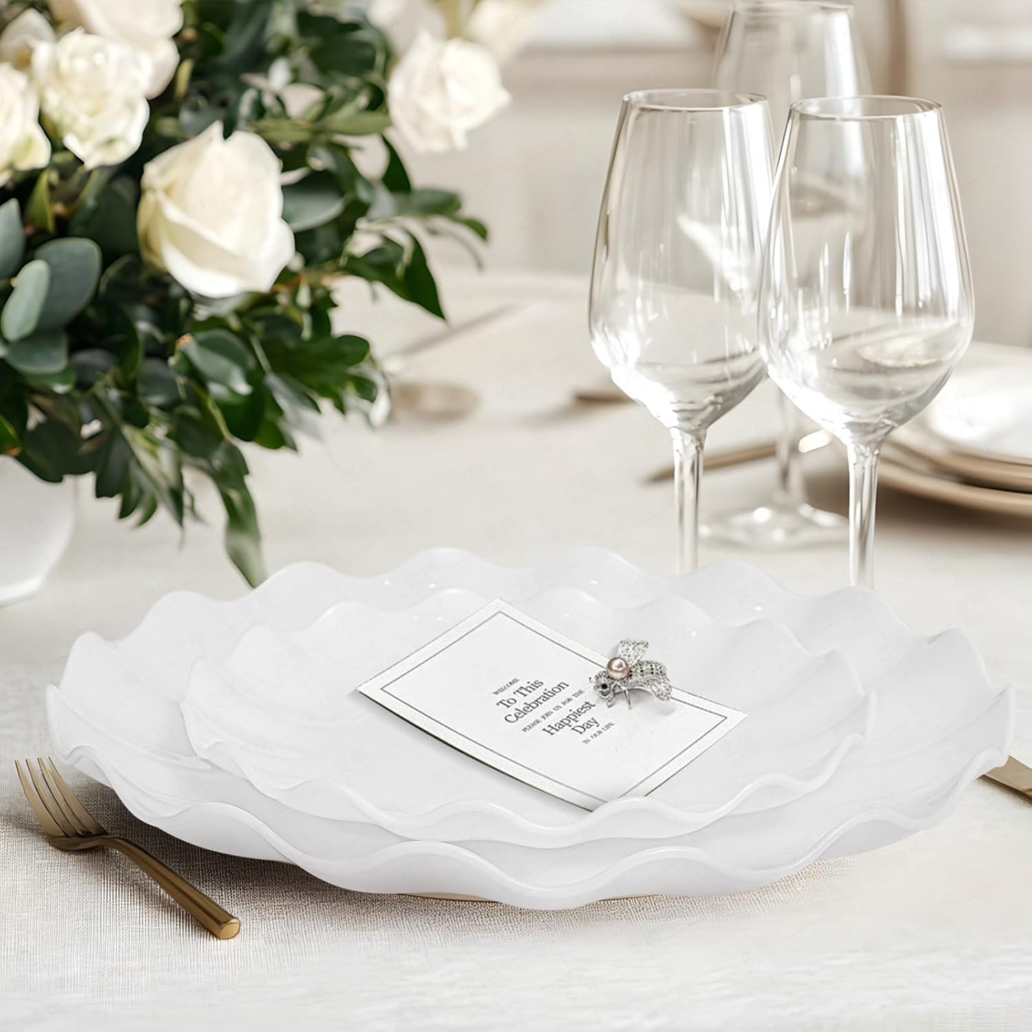 Detalle 2 de LIYH 50 Pcs White Scalloped Plates