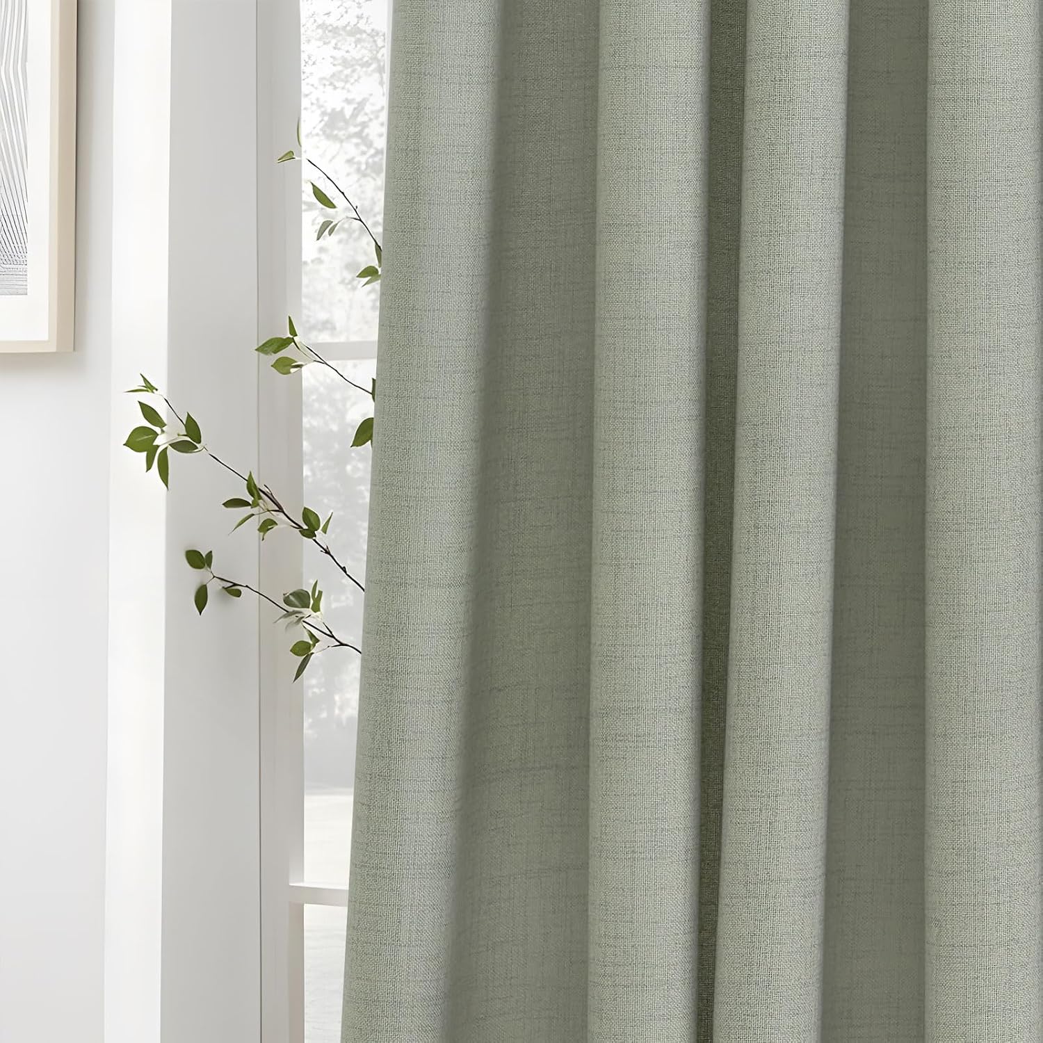 Detalle 2 de MRTREES Tenda semitrasparente lino verde salvia 140x122 cm 🪟