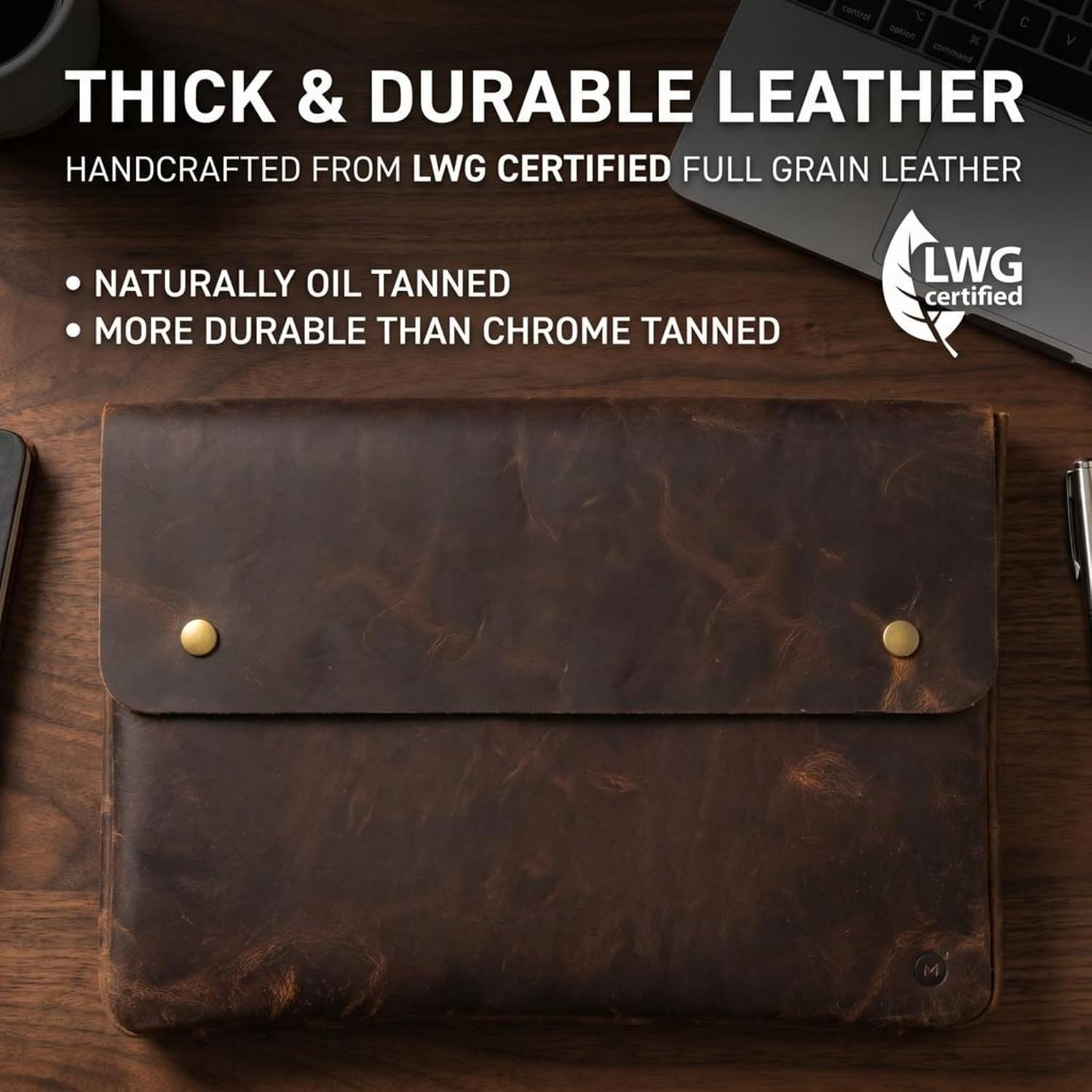 Detalle de Brown Moonster Full Grain Leather Folder File Organizer