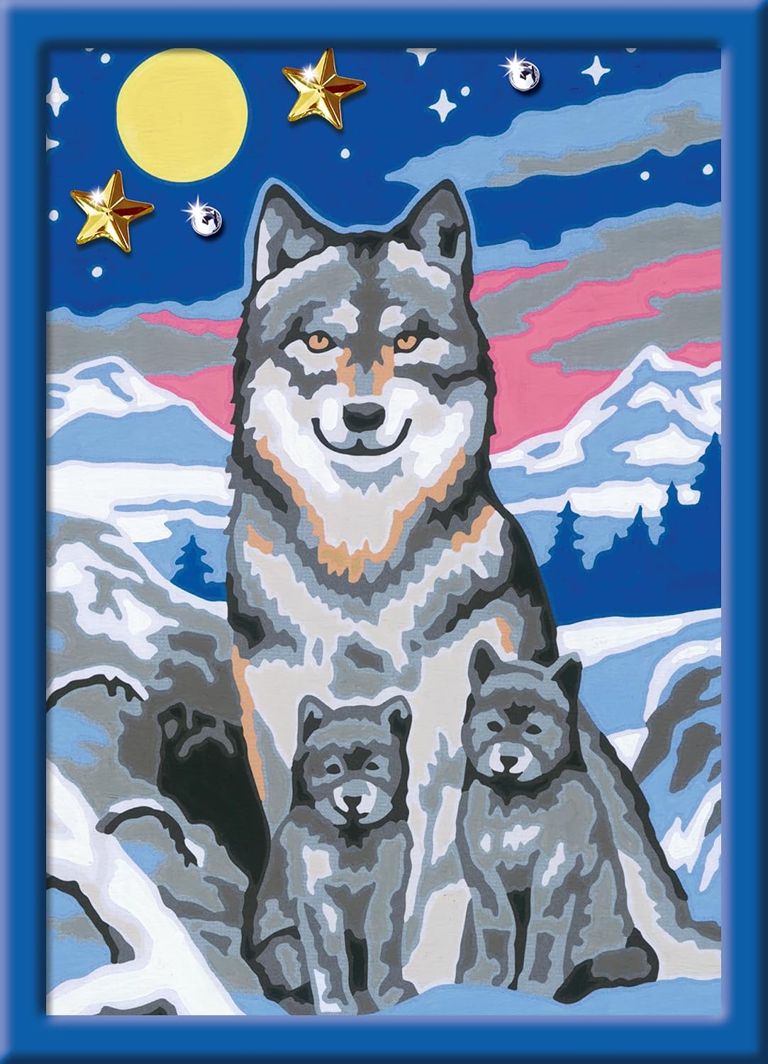 Detalle de Ravensburger CreArt Lupi al chiaro luna – Dipingere con i Numeri, kit pittura per bambini 9+