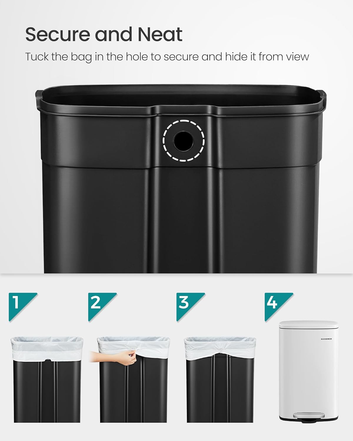 Thumbnail 4 de SONGMICS LTB101W01 Kitchen Bin 13 Gallon (50 L) with Soft-Close Pedal Lid