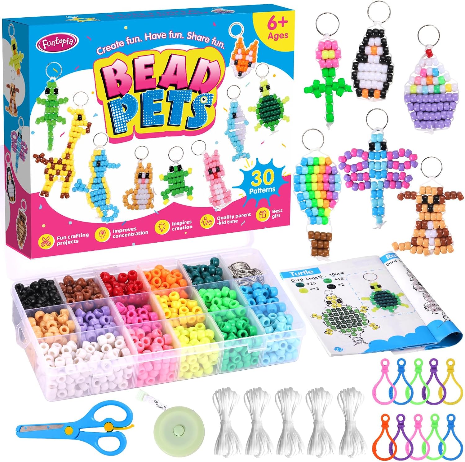 Detalle de Funtopia Pony Beads Keychain Making Kit, 1,500 Beads and 30 Patterns