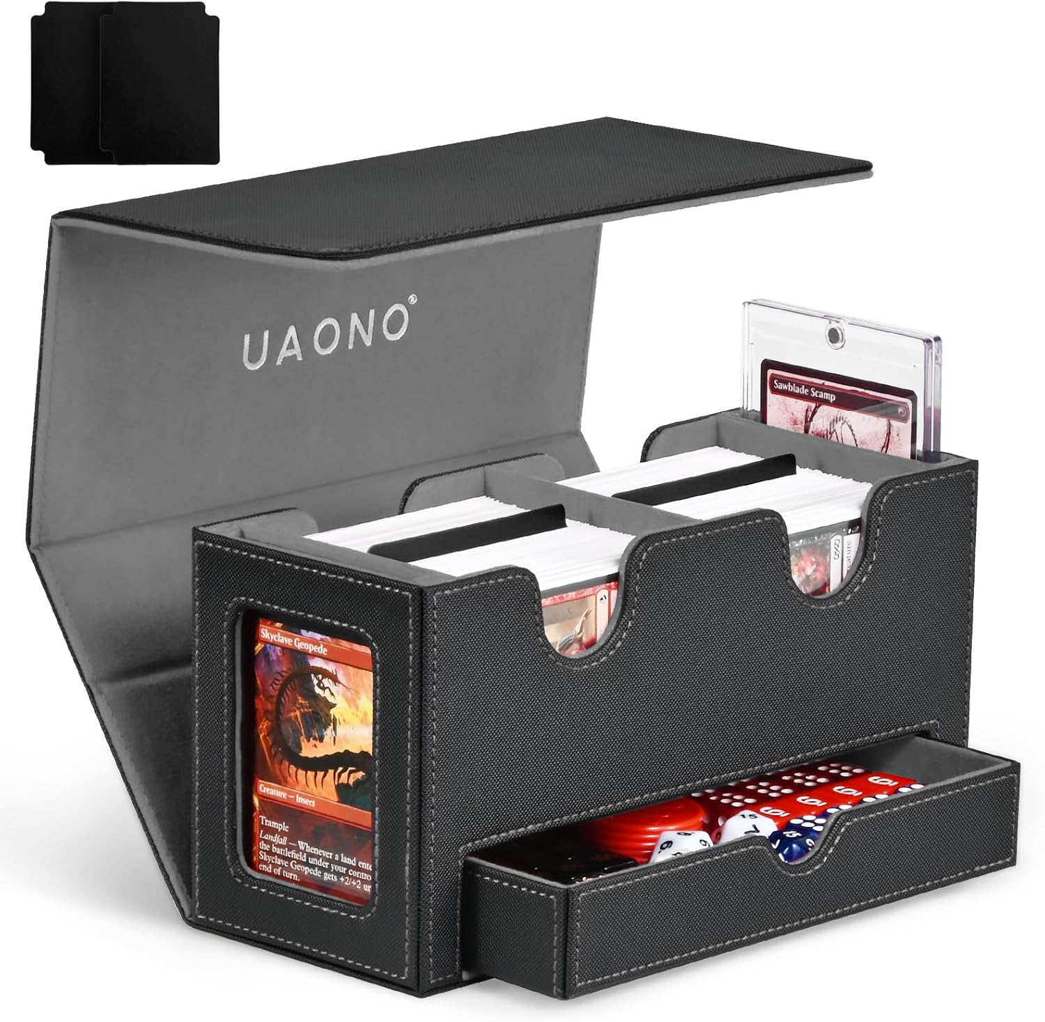 Thumbnail 6 de UAONO Karten-Organizer für MTG – Doppelkarten-Box mit Commander-Displays, Würfelablage und magnetischem Verschluss