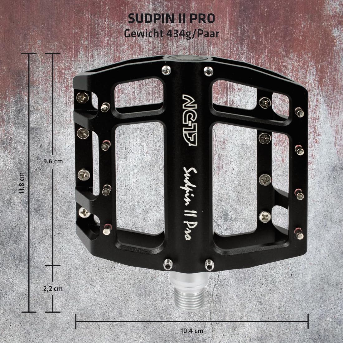 Detalle de NC-17 Sudpin II Pro – białe aluminiowe pedały platformowe z osią Cr-Mo