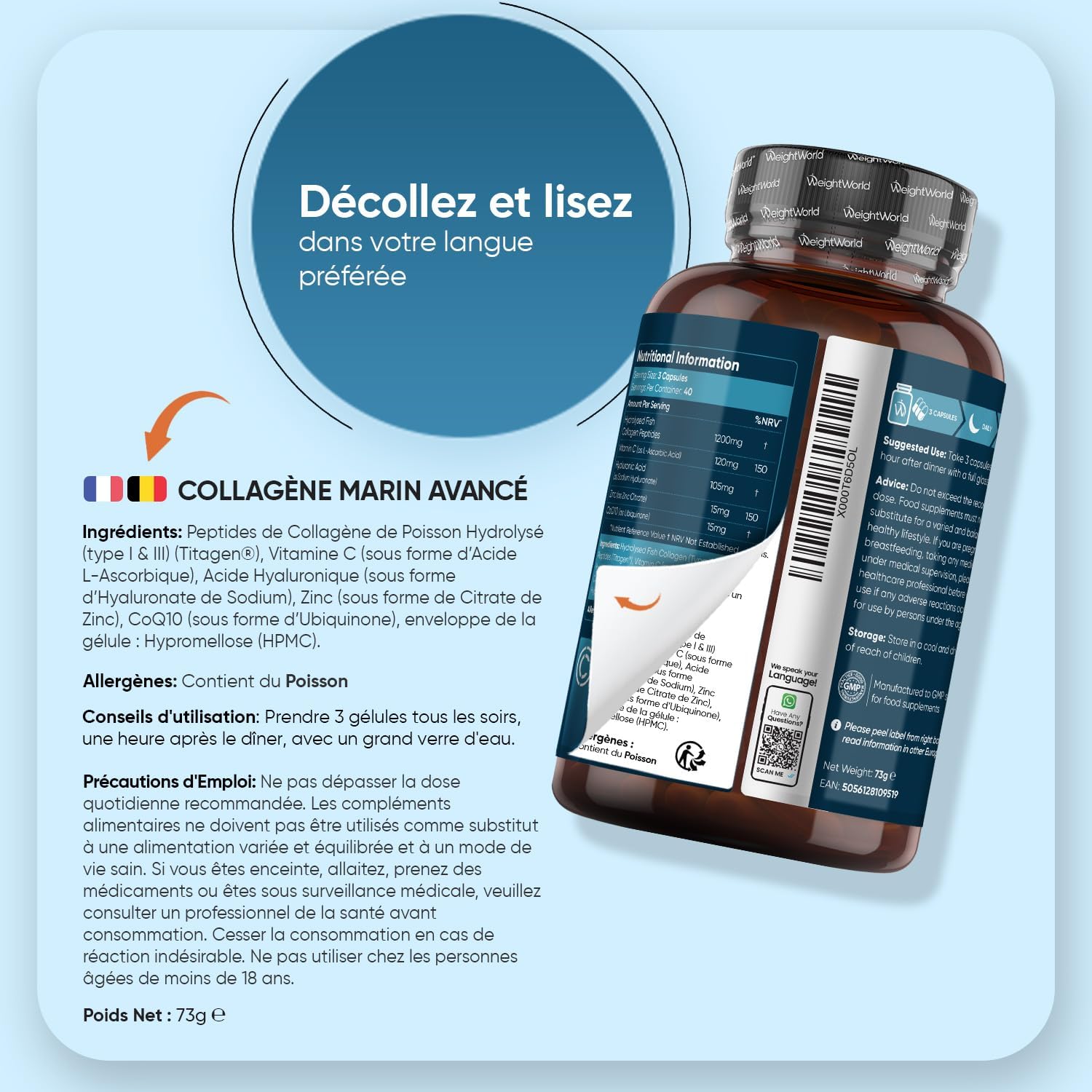 Thumbnail 3 de Collagène Marin Acide Hyaluronique – 120 gélules peptides de collagène Type 1 & 3 + vitamine C, zinc, Coenzyme Q10