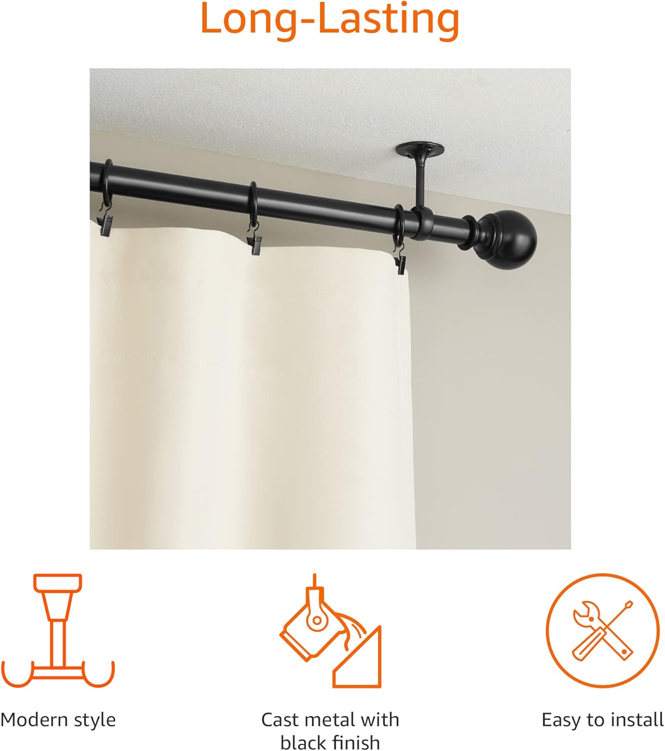 Detalle de Amazon Basics Metal Curtain Pole Ceiling Brackets (Set of 2) – Black