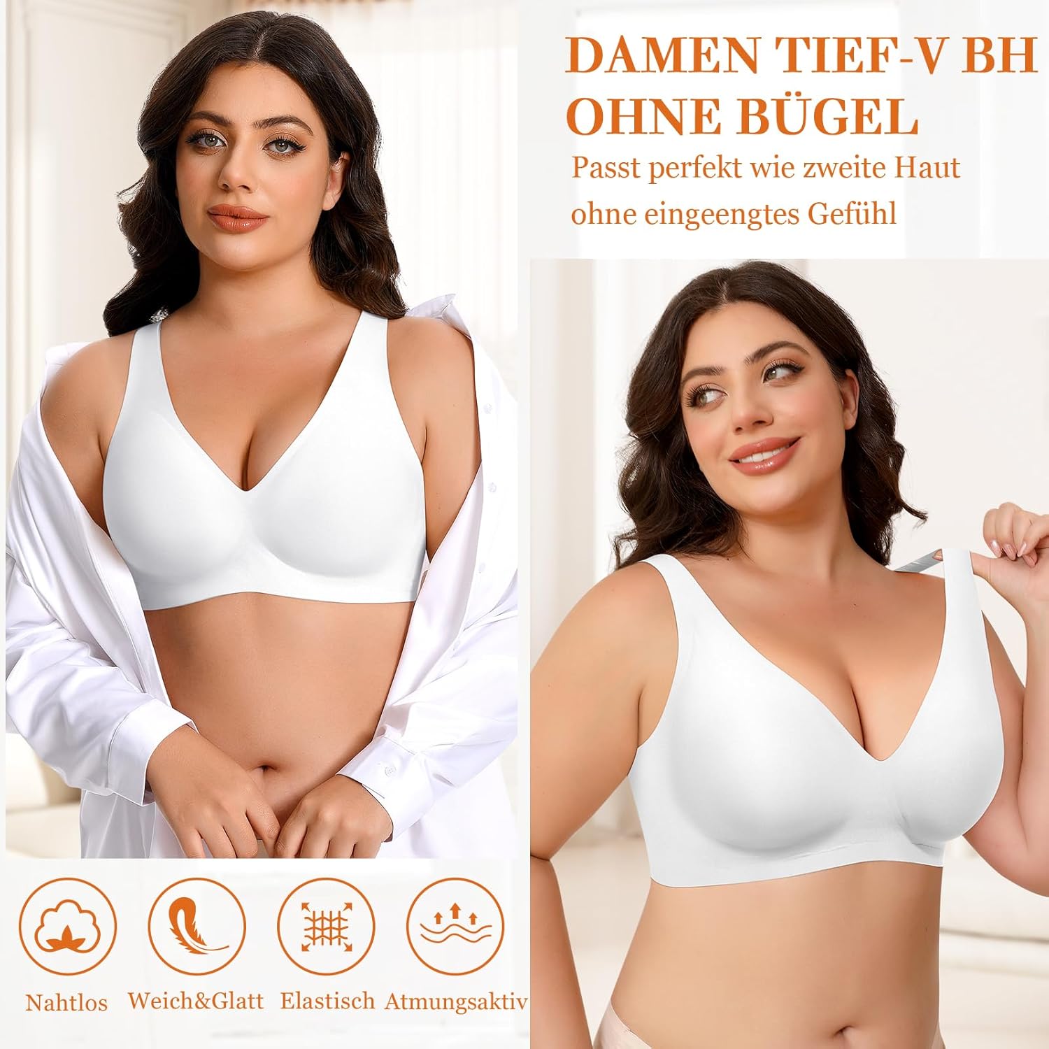 Detalle de Gleicher Komfort, unsichtbar unter Kleidung: Ganado Damen BH Tiefem V-Ausschnitt Nahtloser Bügelloser Bralette