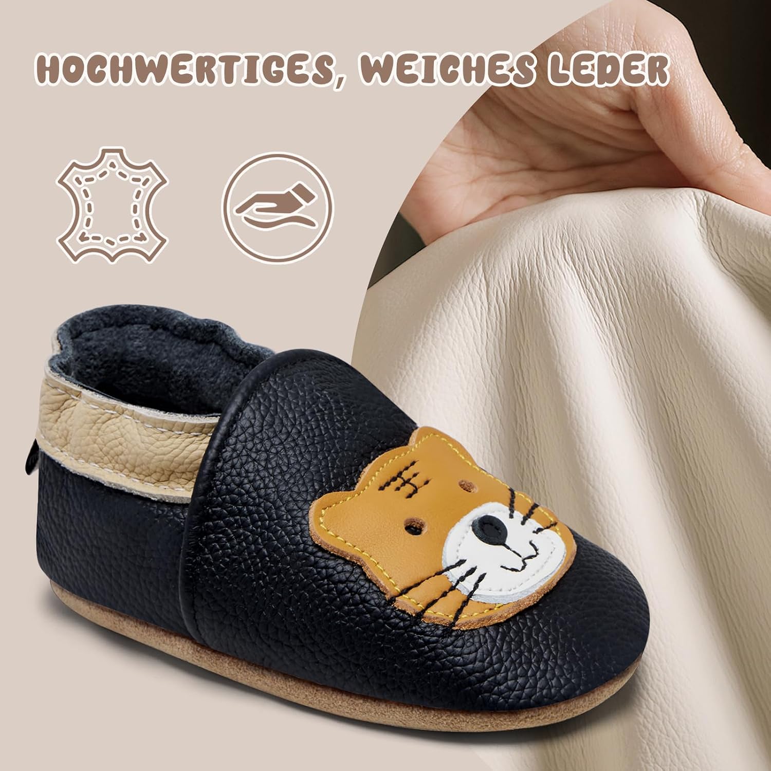 Thumbnail 4 de IceUnicorn Krabbelschuhe Baby – weiche Lauflernschuhe aus Leder mit rutschfester Sohle