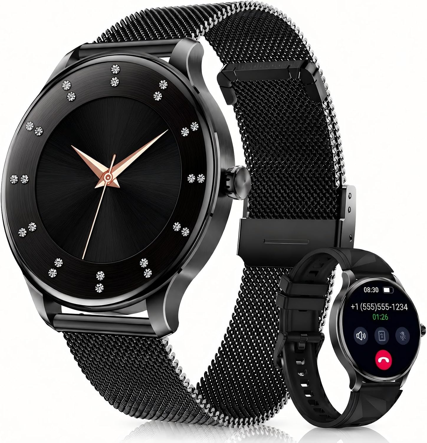 Detalle de WalkerFit Smartwatch Damen Rund 1,43" AMOLED – 120+ Sportmodi, IP68, kabelloses Laden, Bluetooth Anrufe