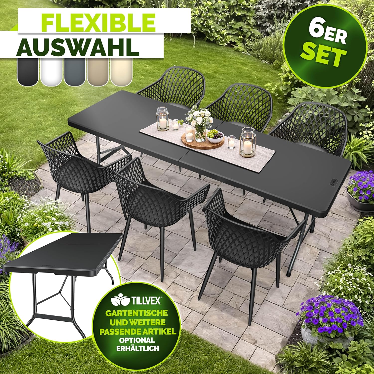 Thumbnail 2 de tillvex Gartenstuhl 6er Set: wetterbeständige Stapel- bzw. Armlehnenstühle für Balkon, Terrasse und Garten