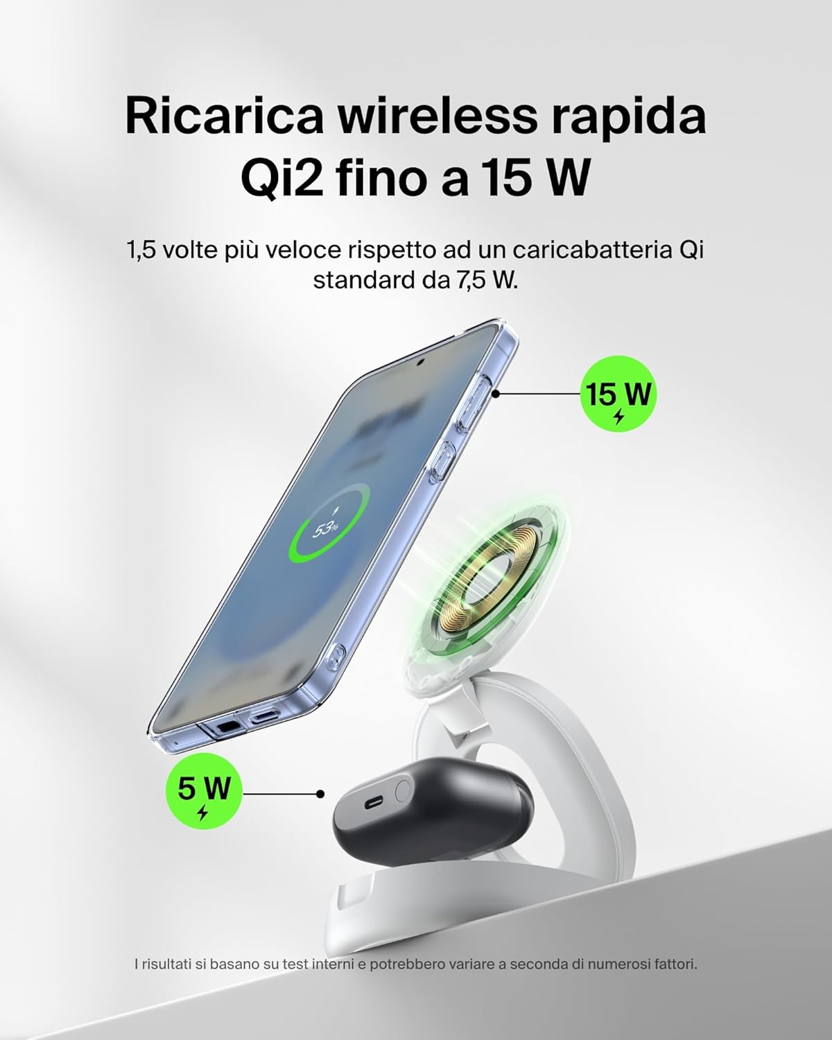 Thumbnail 2 de Belkin 2 in 1 Caricatore Wireless: stazione MagSafe Qi2 15 W con supporto pieghevole da 30 W, bianco