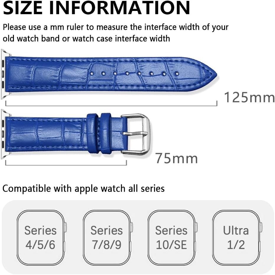 Thumbnail 3 de SZYXMY Alligator-Embossed Leather Apple Watch Strap (49mm–38mm) for Series 1–11 – Unisex