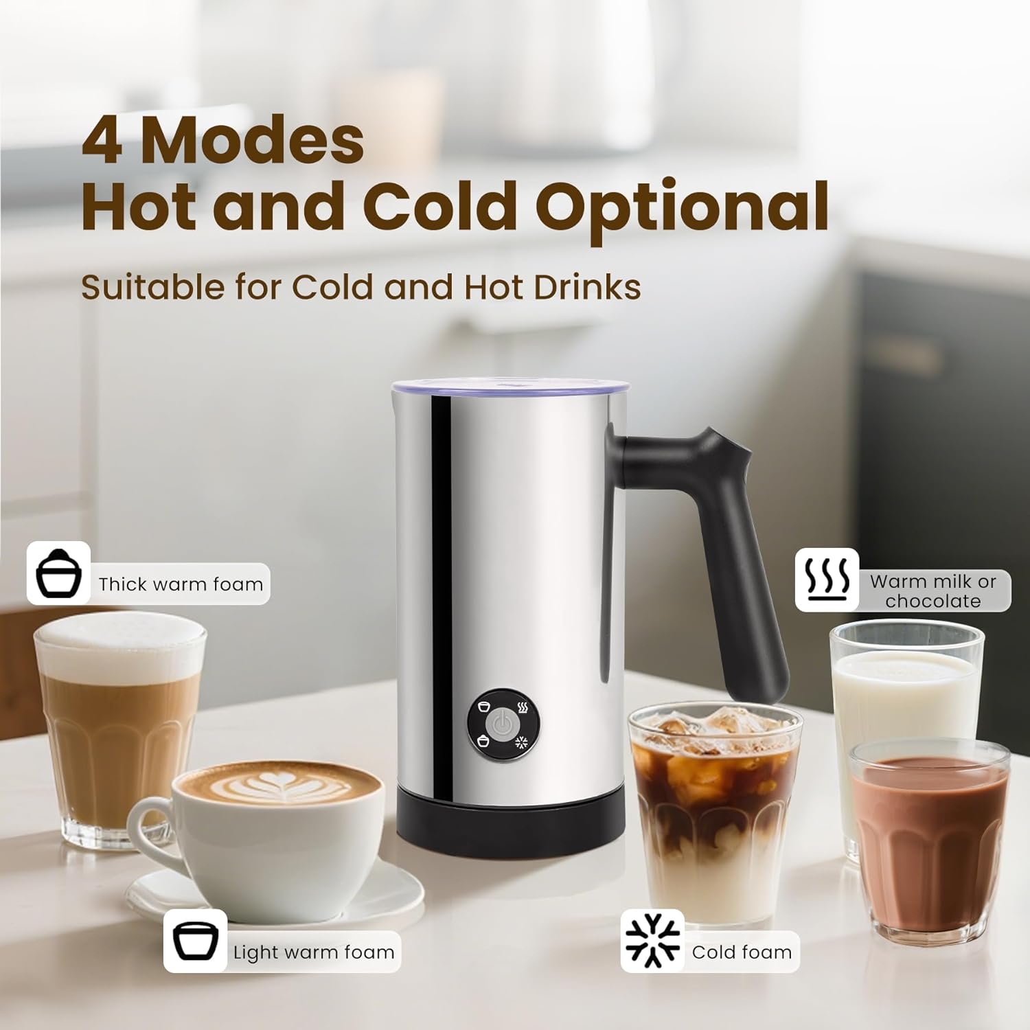 Thumbnail 2 de 10.6oz 4-in-1 Electric Milk Frother & Steamer (Hot/Cold Foam Maker) with Ceramic Lining