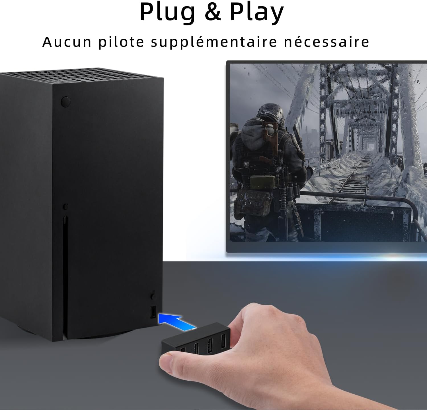 Thumbnail 4 de Mcbazel Hub USB 2.0 4 ports pour Xbox Series X/S (noir) : extension portable Plug and Play