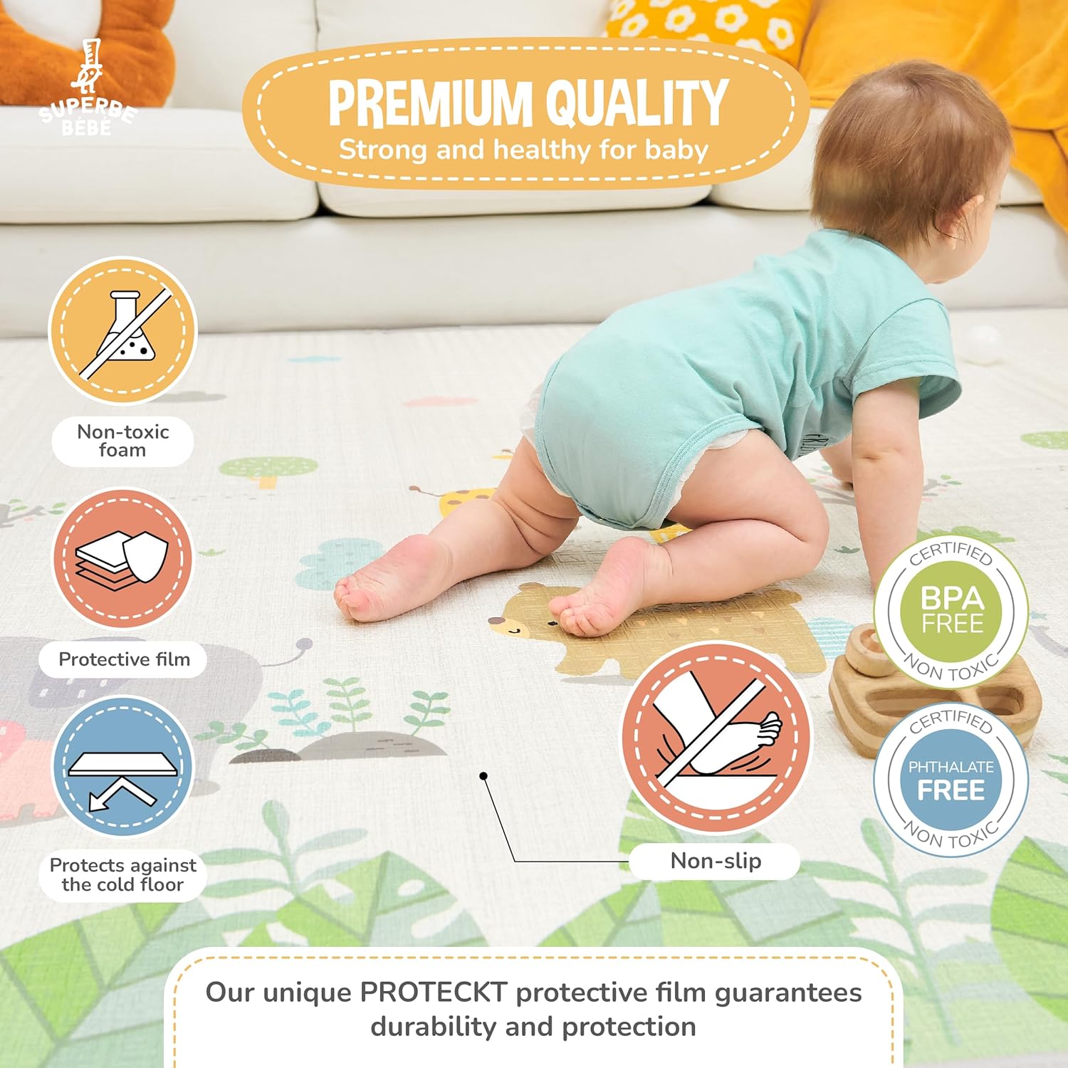 Thumbnail 4 de Tapis d'éveil bébé SUPERBE BEBE pliable épais réversible 150x180 cm — jeu d'éveil XXL en mousse