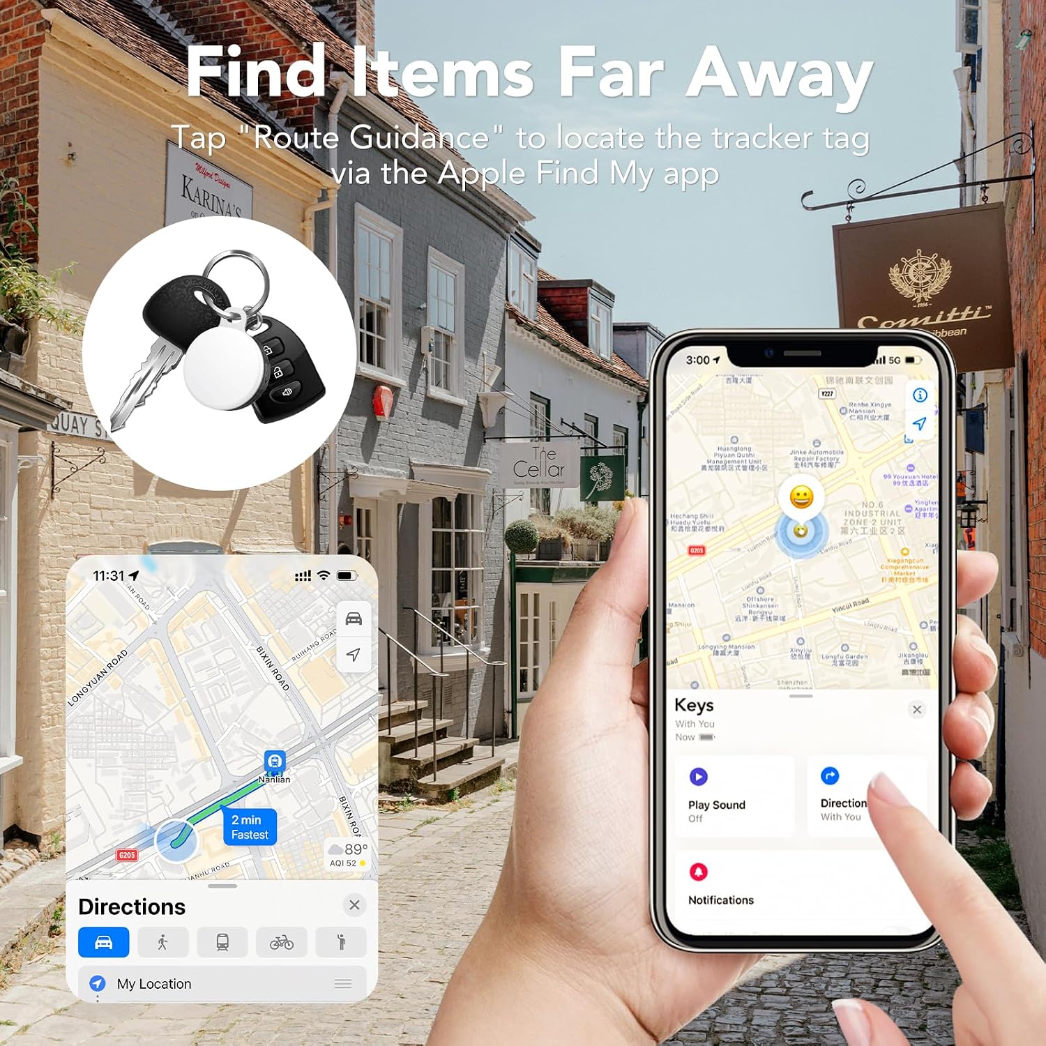 Detalle 2 de Air Traceur Tag Lot de 2 avec 4 Modes Light – Localisateur Find My pour clés et sacs (iOS uniquement)