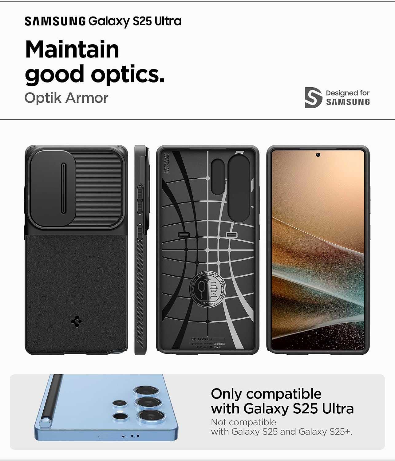 Detalle 2 de Spigen Optik Armor pour Samsung Galaxy S25 Ultra – coque noire avec protection des caméras