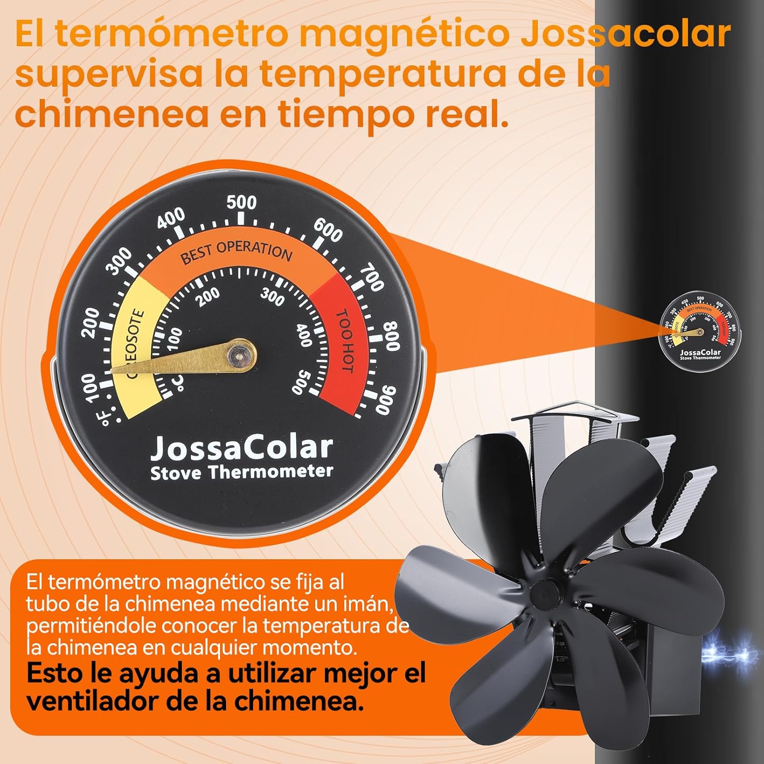Detalle de JossaColar Ventilador magnético para chimenea 6 cuchillas