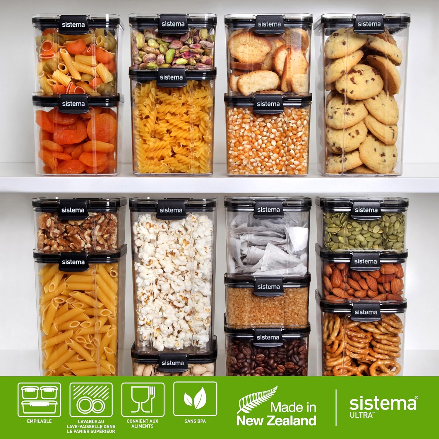 Detalle de Système Ultra Boîtes de conservation alimentaires hermétiques carrées – 5 unités empilables, sans BPA