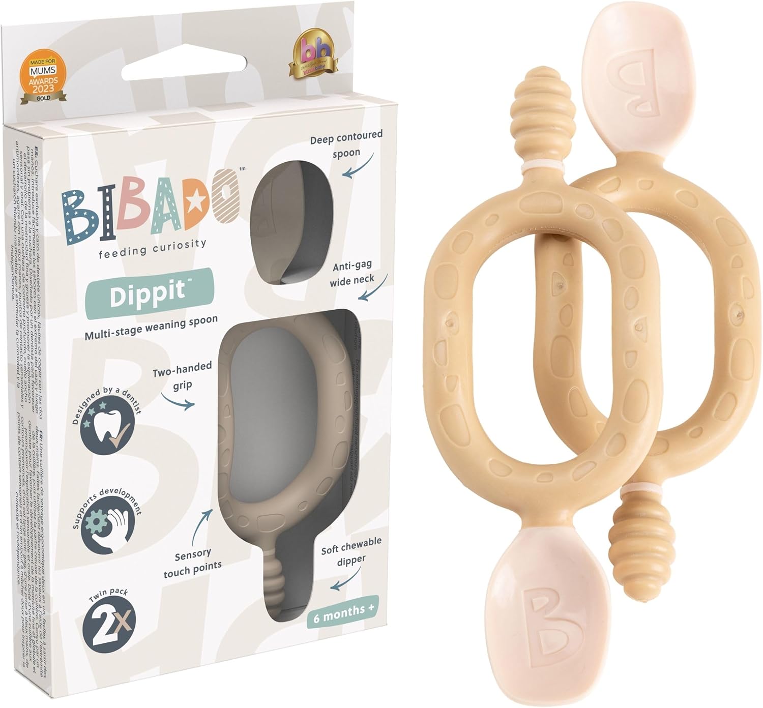 Detalle de Bibado - Dippit Baby Spoon and Dipper, Mint & Blue (2-Pack): A Gentle Start to Self-Feeding
