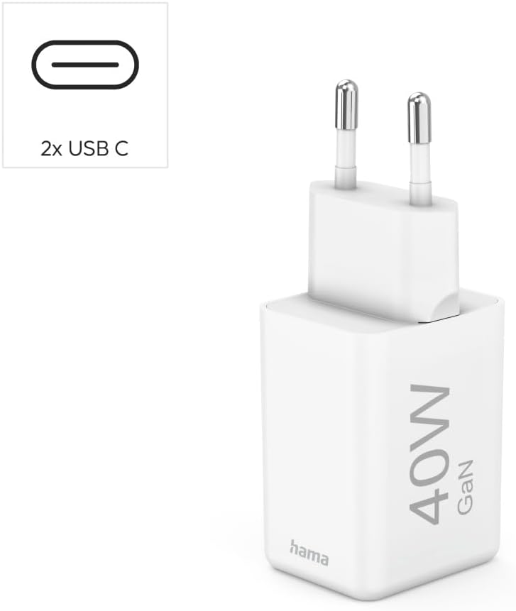 Thumbnail 1 de Hama chargeur rapide USB 40 W (2×USB‑C) super mini avec PD et Qualcomm QC 3.0, prise secteur blanc