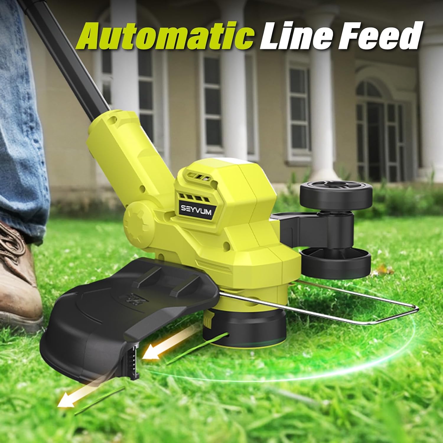 Detalle 1 de SEYVUM 20V Cordless String Trimmer, 12-Inch, Auto Feed, Two Batteries