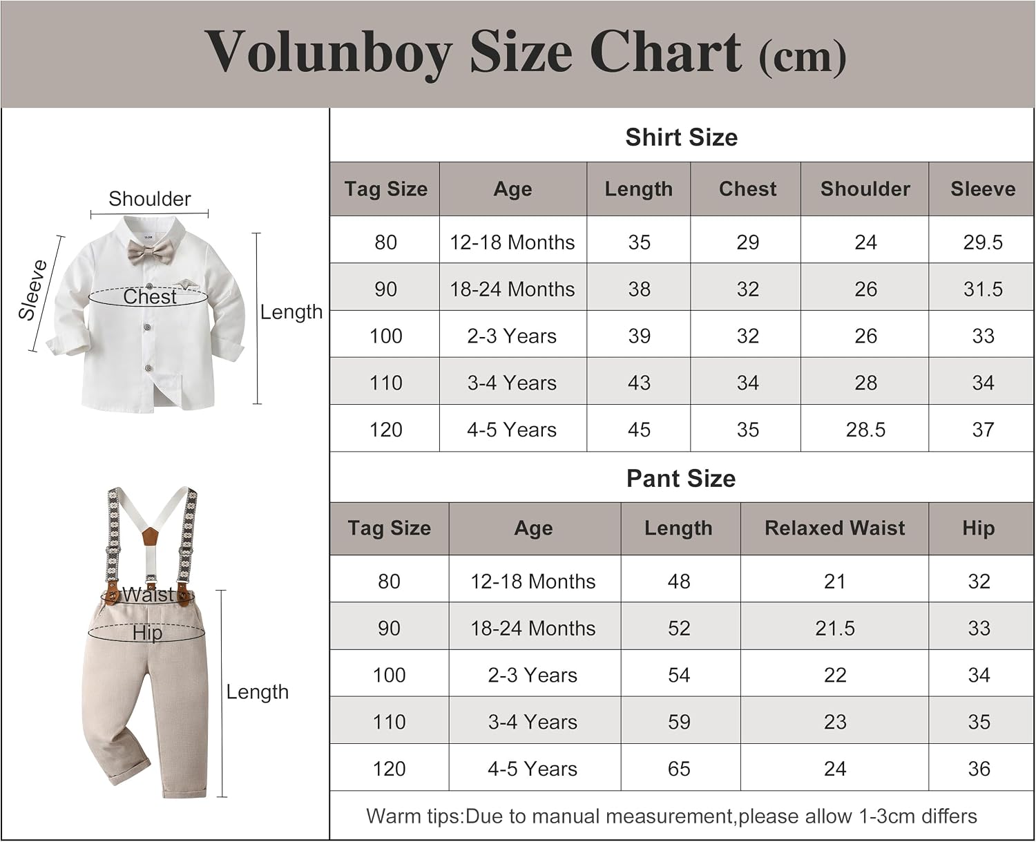 Detalle de Volunboy Baby Jungen Anzug-Set mit Langarmhemd, Fliege (abnehmbar) & Hosenträgern, 4-teilig