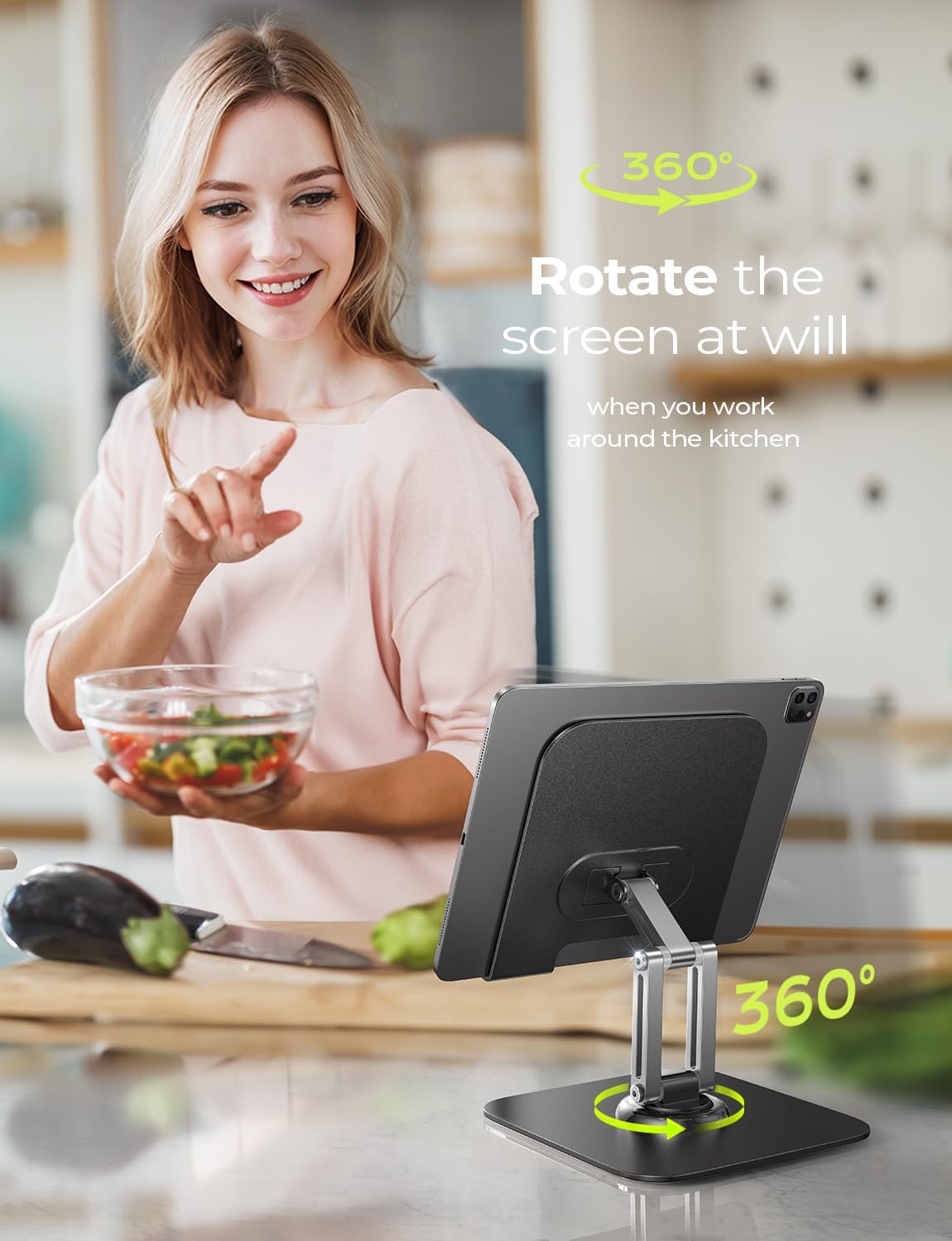 Detalle de LISEN Tablet Stand Holder for iPad (4.7–12.9 in) – All-Metal Desk Stand with 360° Rotation