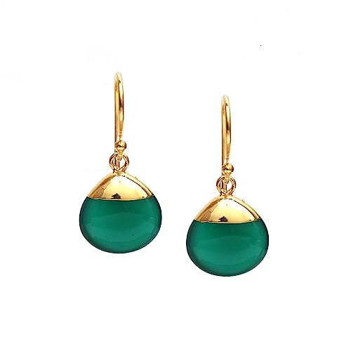 Thumbnail 1 de Gempires Natural Gemstone Teardrop Dangle Earrings, Green Onyx – Lightweight Gold Plated, Hypoallergenic Drop Earrings