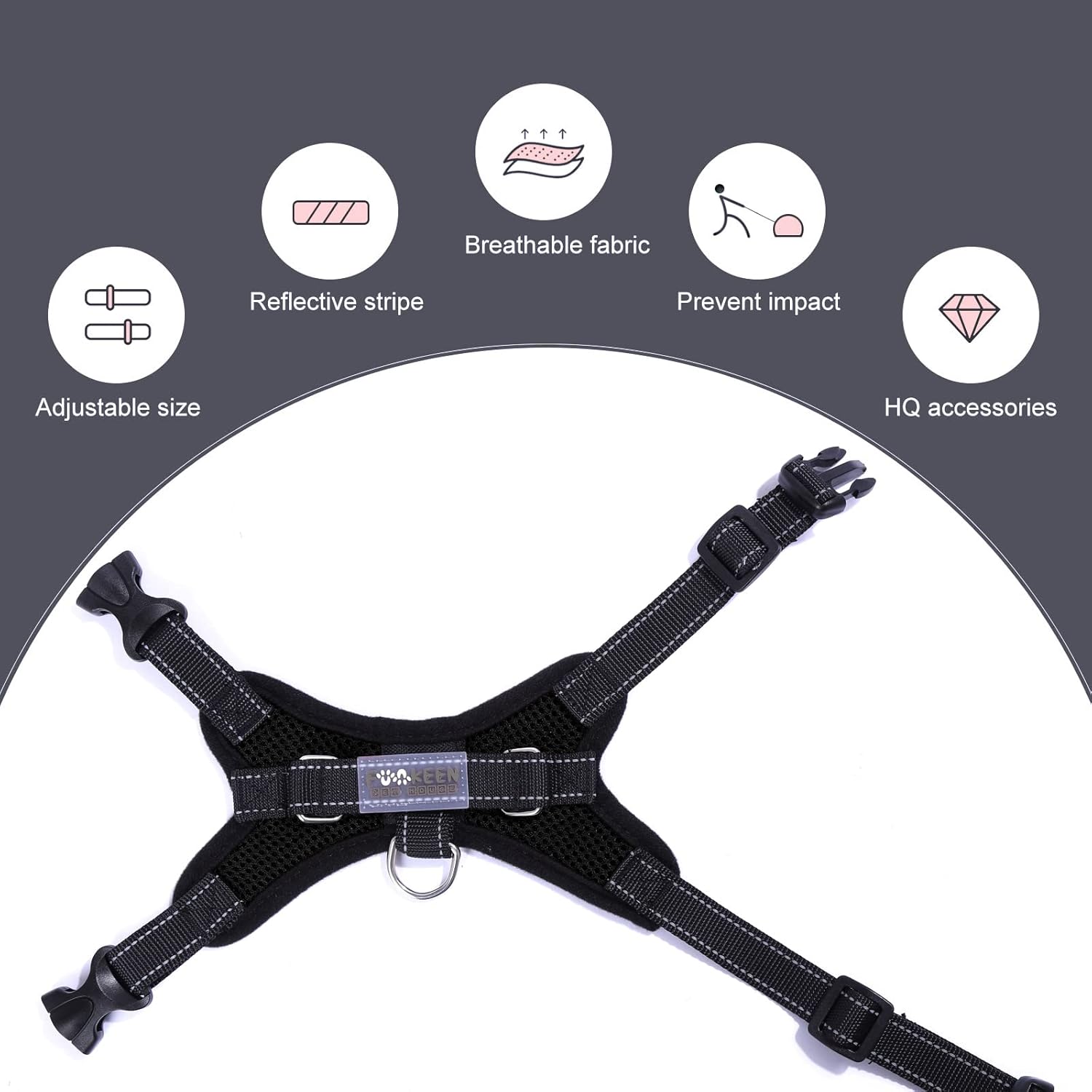 Detalle de Dog Harness Comfort Soft Breathable Adjustable Mesh Pet Chest Strap – Large (Black)