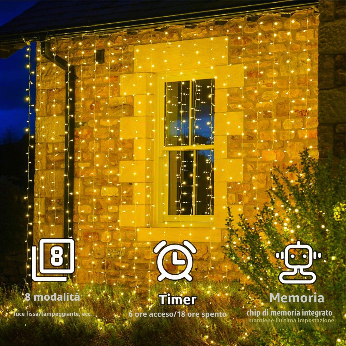 Detalle de Cozymeow Tenda Luminosa 300 LED 3x3m: catena luminosa impermeabile per outdoor e indoor