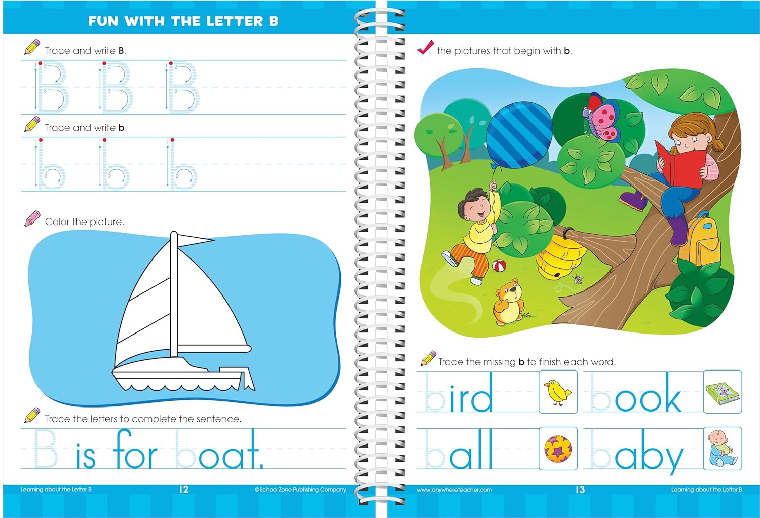 Detalle de School Zone Big Kindergarten Workbook, Spiral-Bound Activities for Reading, Writing and Math