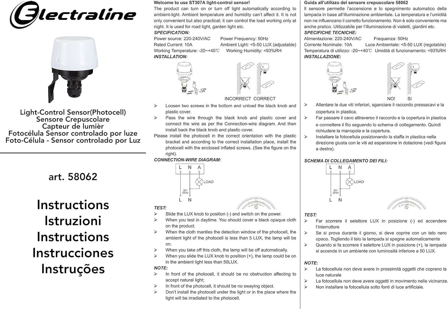 Thumbnail 1 de Electraline 58062 Interruptor crepuscular externo IP44