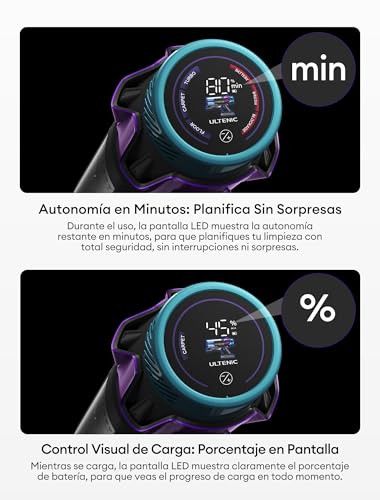 Detalle de Ultenic U18Pro: Aspiradora sin Cable con 55 kPa y 80 minutos de autonomía