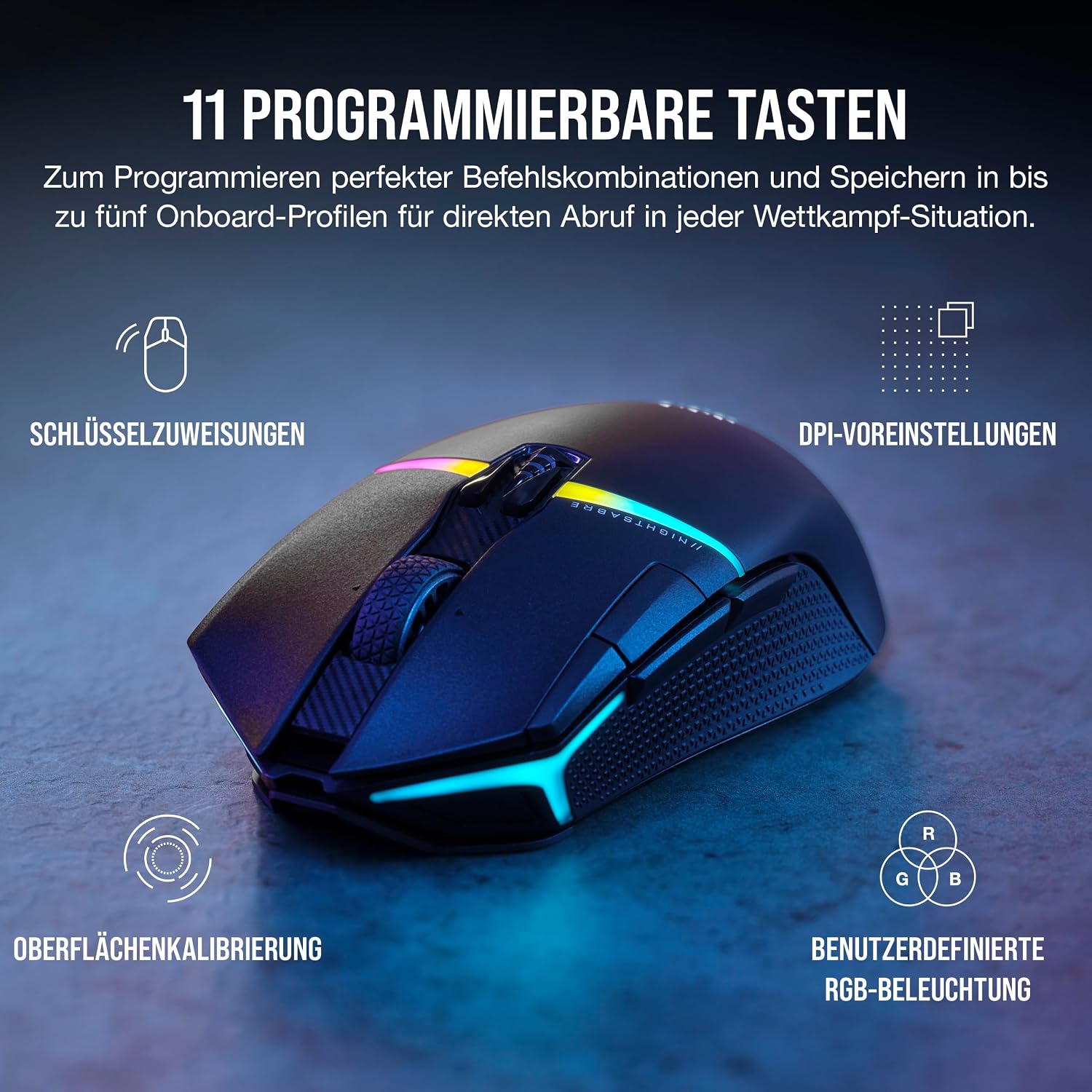 Detalle de Corsair NIGHTSABRE 26.000 DPI Wireless Gaming-Maus