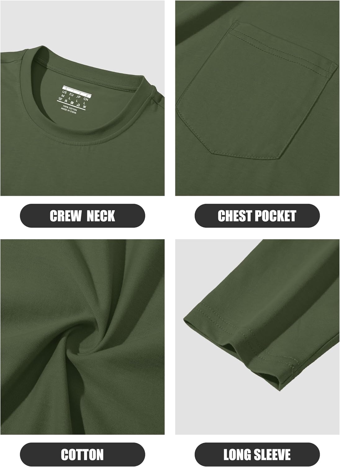 Detalle 2 de MAGCOMSEN men’s long sleeve T-shirts with pocket, crew neck cotton casual tees