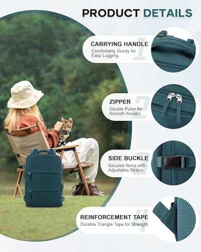 Thumbnail 7 de HPLQQ Mochila de cabina 40x30x20 para Ryanair (impermeable, apertura 180°, azul pavo real)