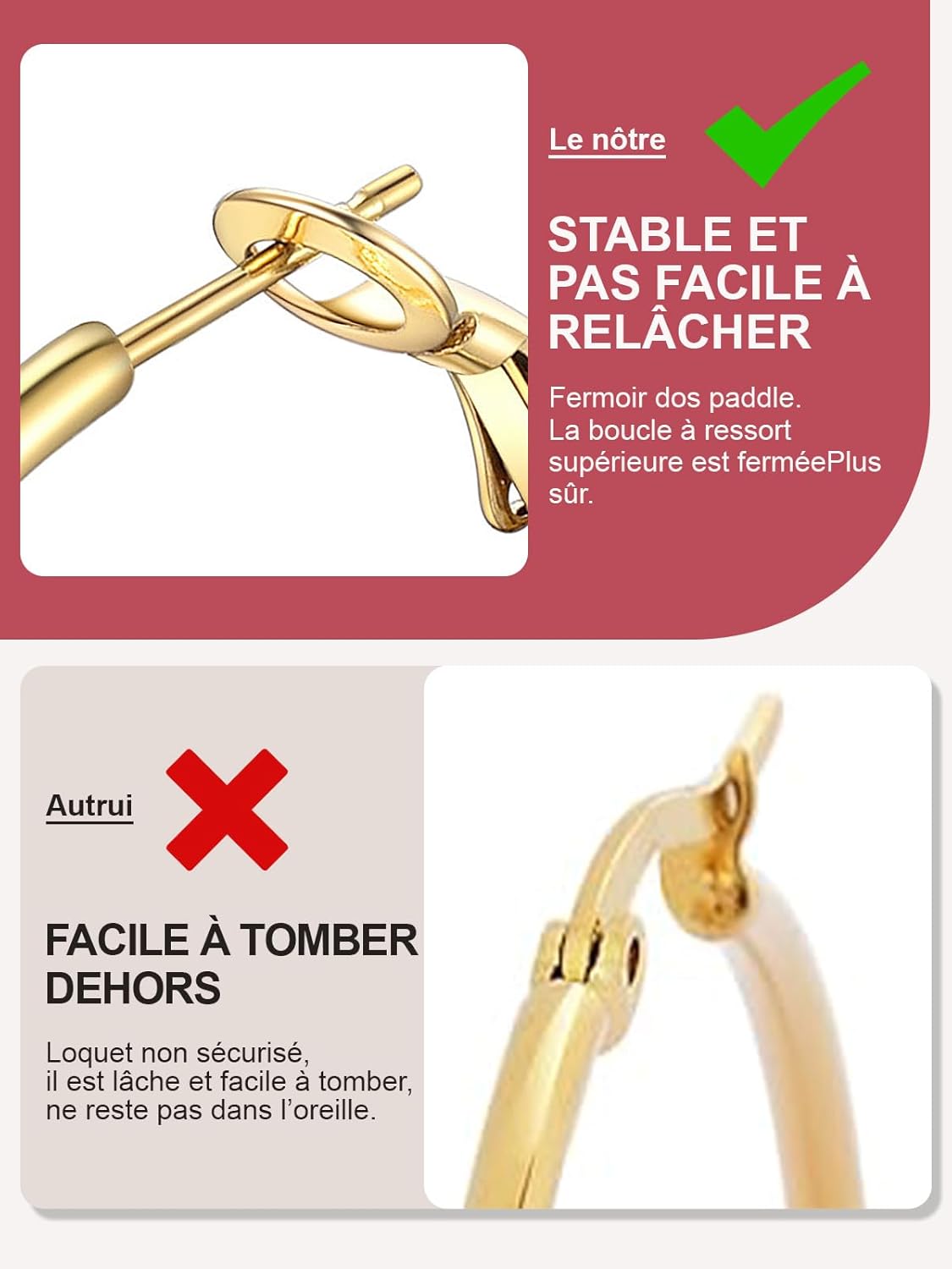 Thumbnail 3 de FOCALOOK Boucles d’oreilles créoles femme en acier inoxydable argent/plaqué or/noir — grands anneaux 30/50/70/100 mm