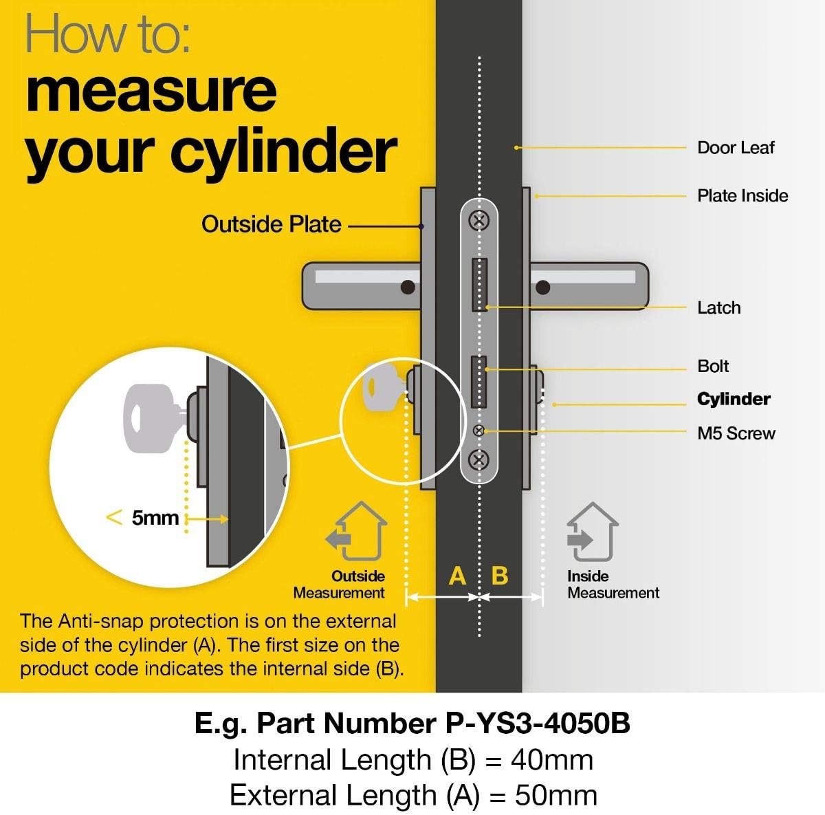 Thumbnail 5 de Yale B-YS3-4555N Anti-Snap 3 Star Euro Double Cylinder (95mm) in Nickel Finish