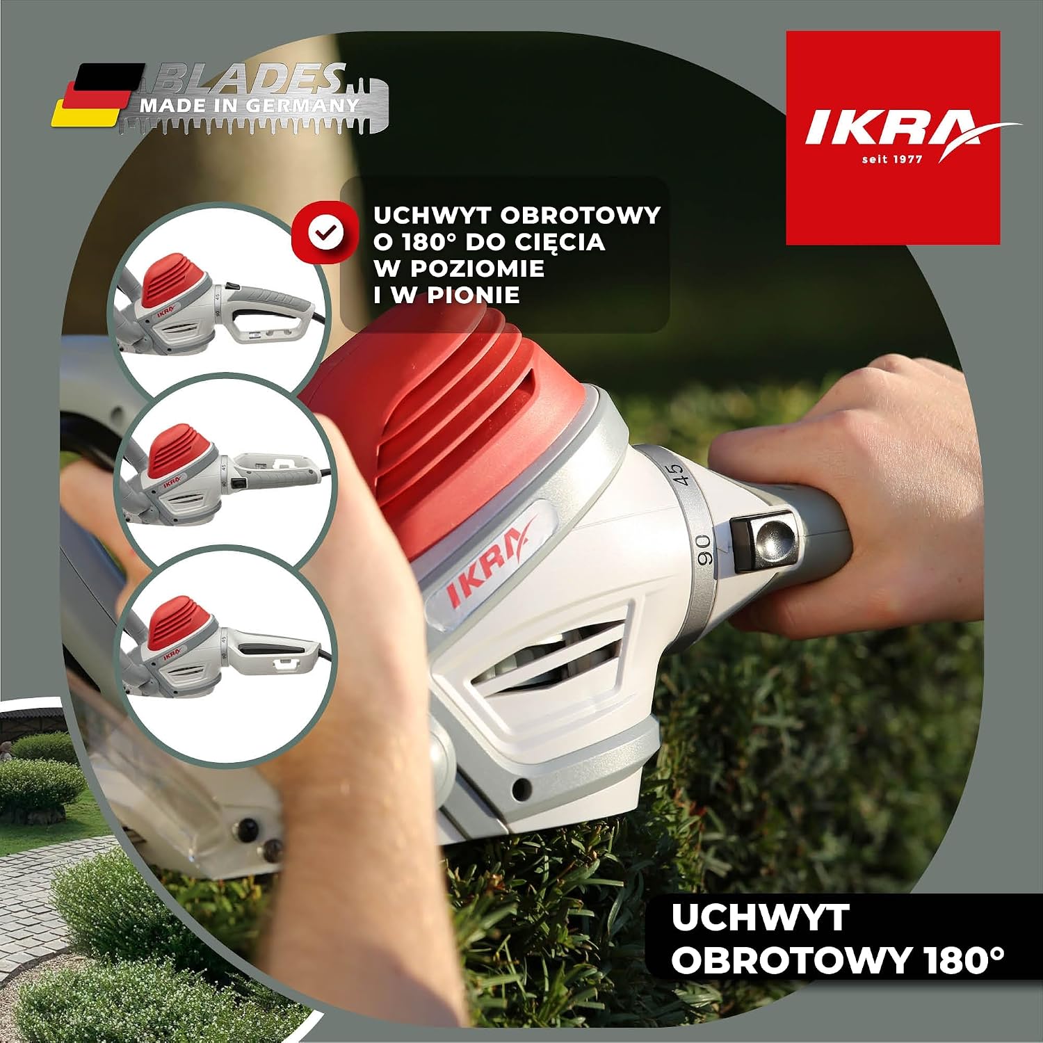 Detalle de IKRA IHS 650 – elektryczne nożyce do żywopłotu, 55 cm, 650 W, cięcie 22 mm