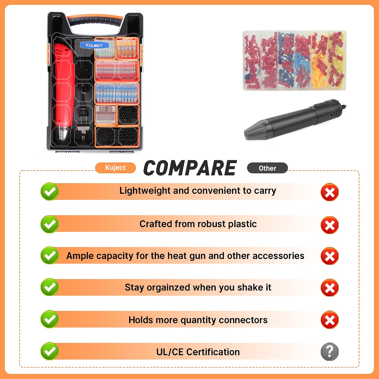 Detalle de Kuject SSHG820 Mini Heat Shrink Gun Kit, 820-Piece Waterproof Connectors