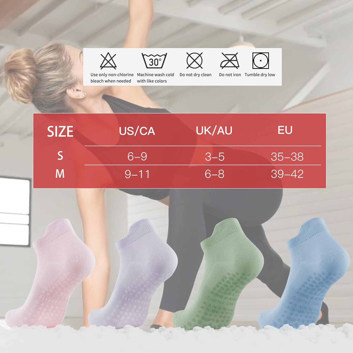 Thumbnail 6 de BUDERMMY Pilates Socken Damen – 4 Paar rutschfeste Yoga-Socken aus Baumwolle