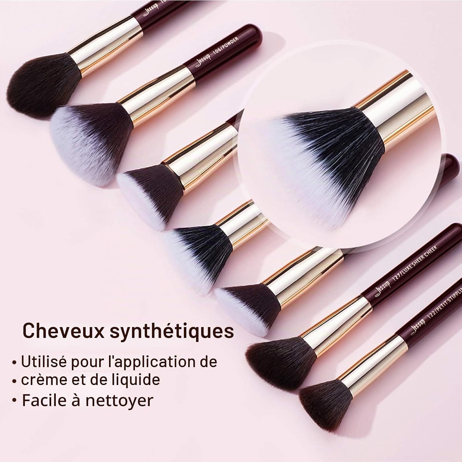 Detalle de Jessup Pinceaux de Maquillage Professionnel – kit visage et yeux, poils synthétiques T280