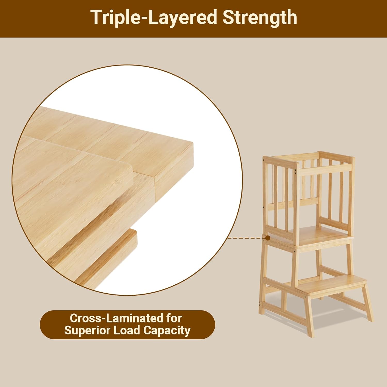 Thumbnail 5 de Cosyland Toddler Kitchen Standing Tower (Natural) – A practical learning helper for 1.5–3 year olds