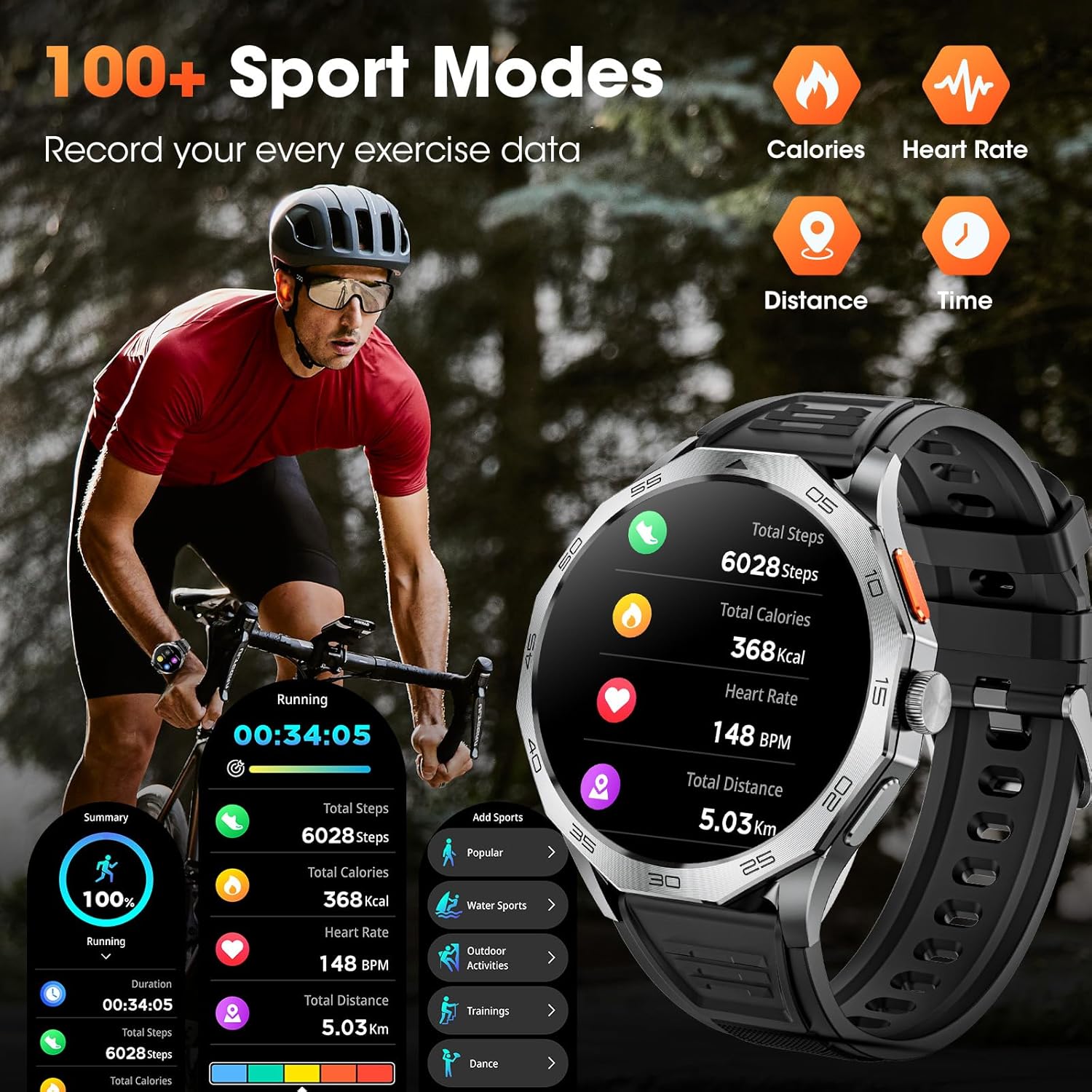 Thumbnail 4 de Mingtawn Military Smart Watch for Men with Bluetooth Calling and 1.85” HD Screen