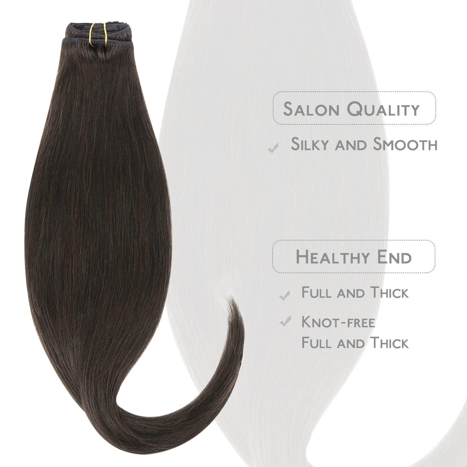 Detalle 2 de WENNALIFE Clip in Extensions Echthaar – Dunkel Braun, 75 g, 5 Teile, 35 cm