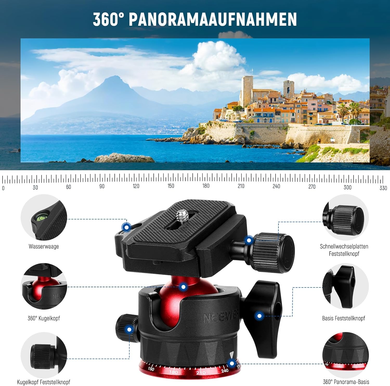 Detalle de NEEWER Basics Carbonfaser Reisestativ Einbeinstativ 64" – kompakt, leicht, kompatibel mit Smartphone und DSLR