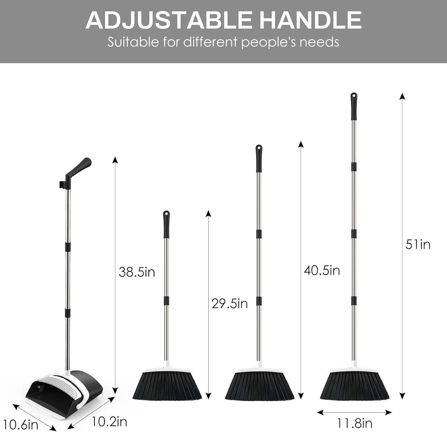Thumbnail 1 de EZKEY Long-Handle Broom and Dustpan Set with Adjustable Telescopic Poles and Dustpan Comb Teeth